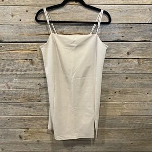 NWT H&M Women's Beige Mini Dress Size Medium Sleeveless Front‎ Slit